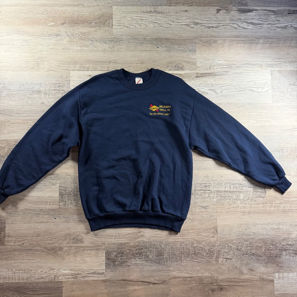 Vintage 90's Jerzees Sunoco PA Sweatshirt Mens L Navy Blue Made in USA Made